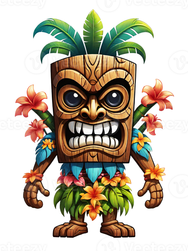 AI generated Tiki tribal cartoon character costume traditional design on transparent background png
