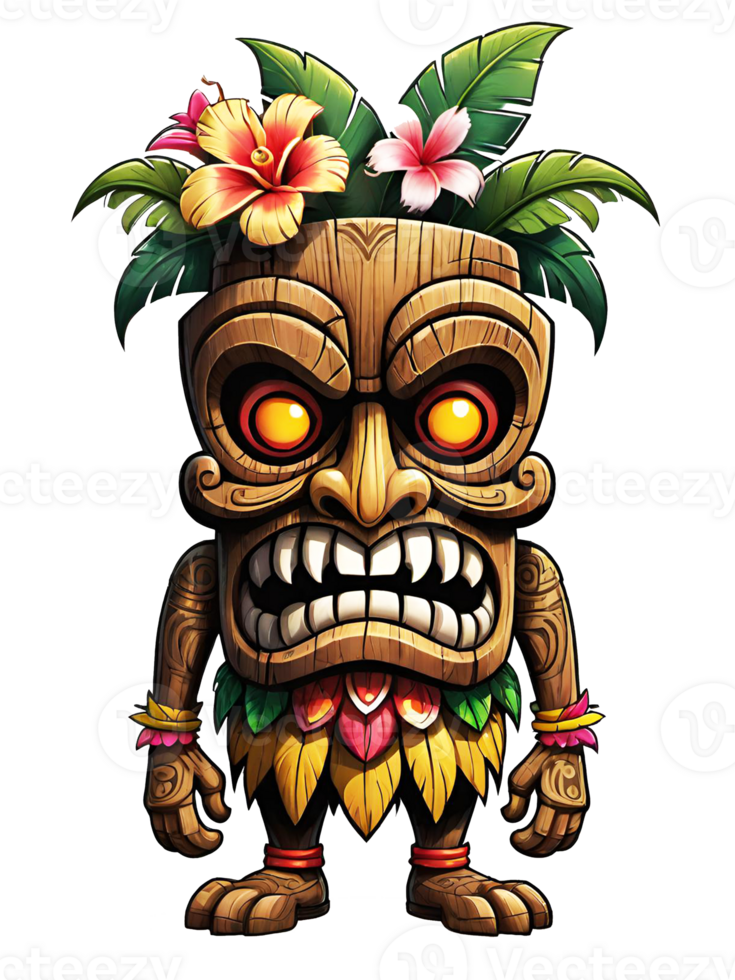 AI generated Tiki tribal cartoon character costume traditional design on transparent background png