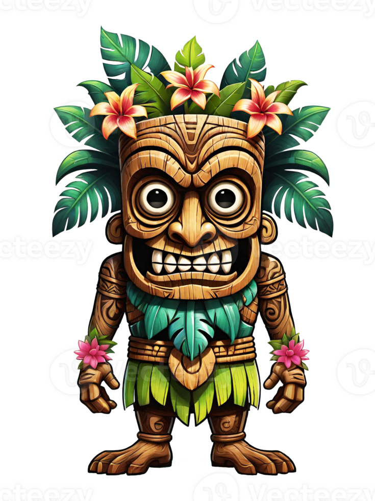 ai generiert Tiki Stammes- Karikatur Charakter Kostüm traditionell Design auf transparent Hintergrund png