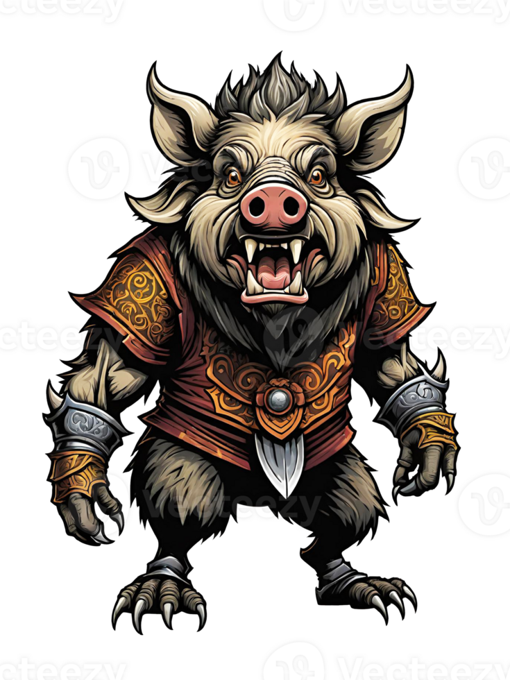 AI generated Wild boar mascot with armor costume design illustration on transparent background png