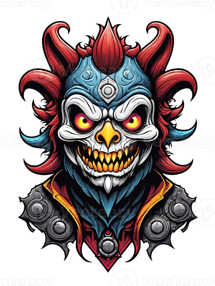 AI generated Gothic skull head with horns cartoon style illustration on transparent background png
