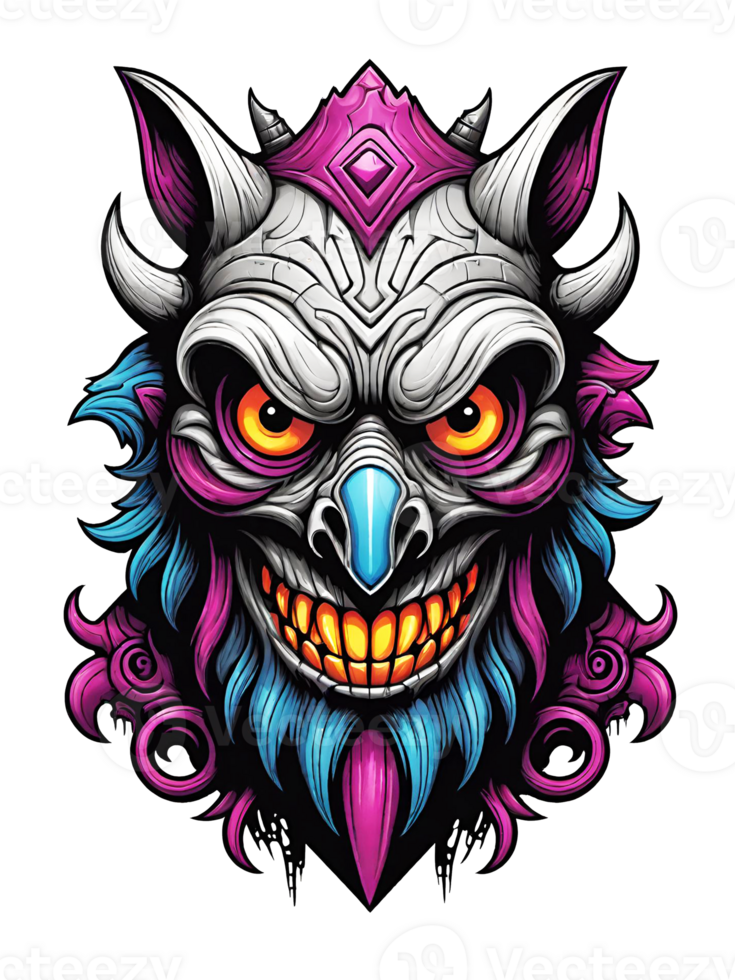 AI generated Gothic skull head with horns cartoon style illustration on transparent background png