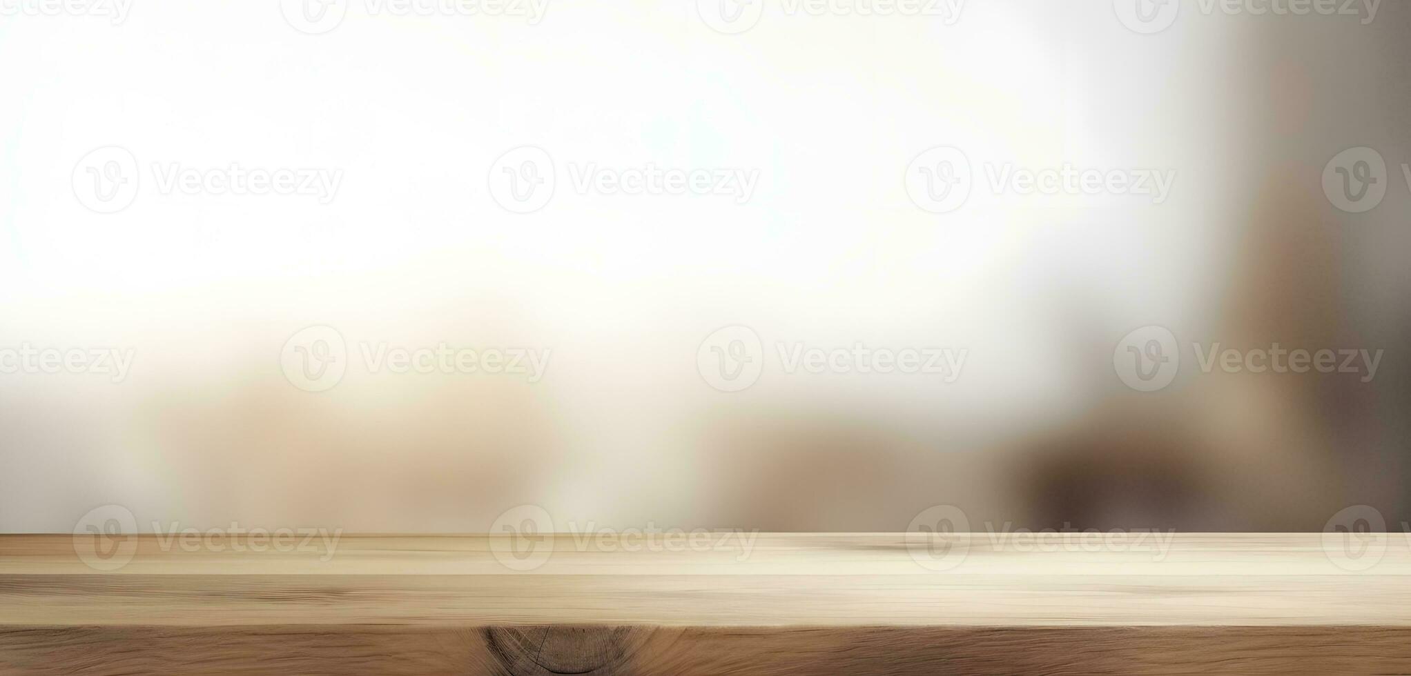 AI generated Light wood table top on blur white gray abstract background - can be used for display or montage your products photo
