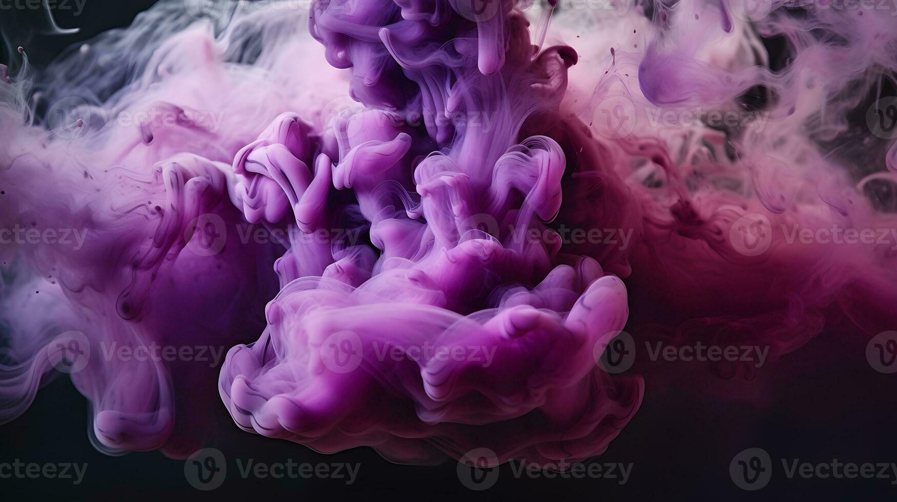 AI generated purple and blue colors mixing, smoke effect in water. Thick colorful smoke purple, pink, red, blue on a black isolated background photo