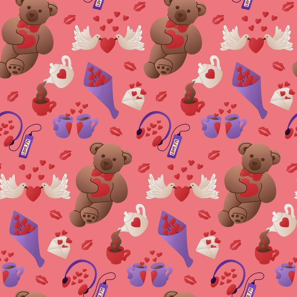 acogedor cosa a san valentin día sin costura modelo. artículos relacionado a romántico día festivo. de moda impresión diseño para textil, fondo de pantalla, envase. S t san valentin día concepto modelo vector