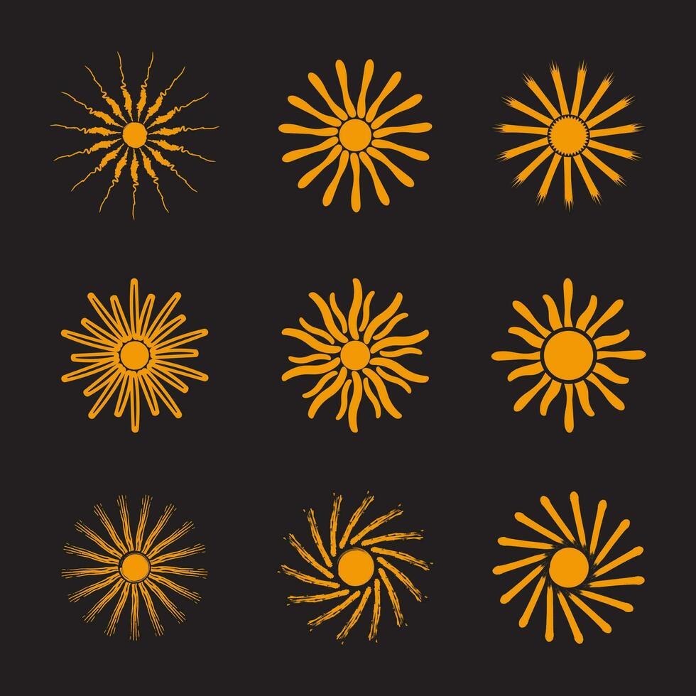 Collection of different hand drawn sun icons vector