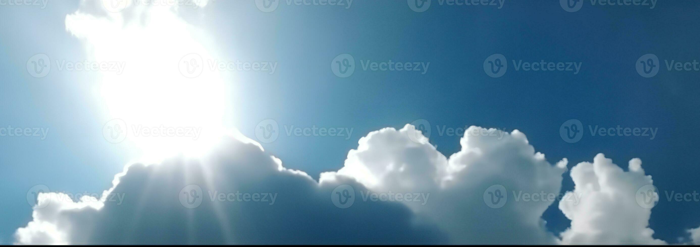 AI generated Blue sky background with white fluffy clouds photo
