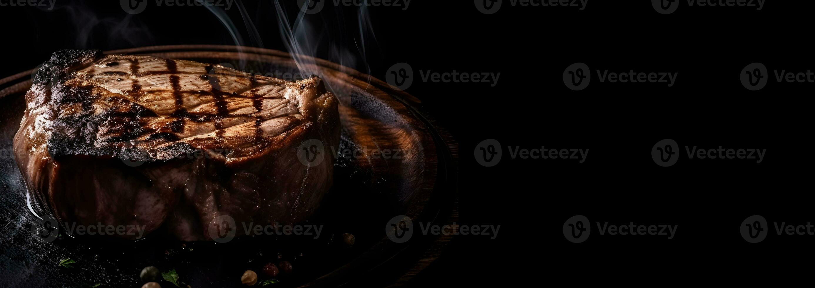 AI generated A steak on a cutting board with herbs and spices photo