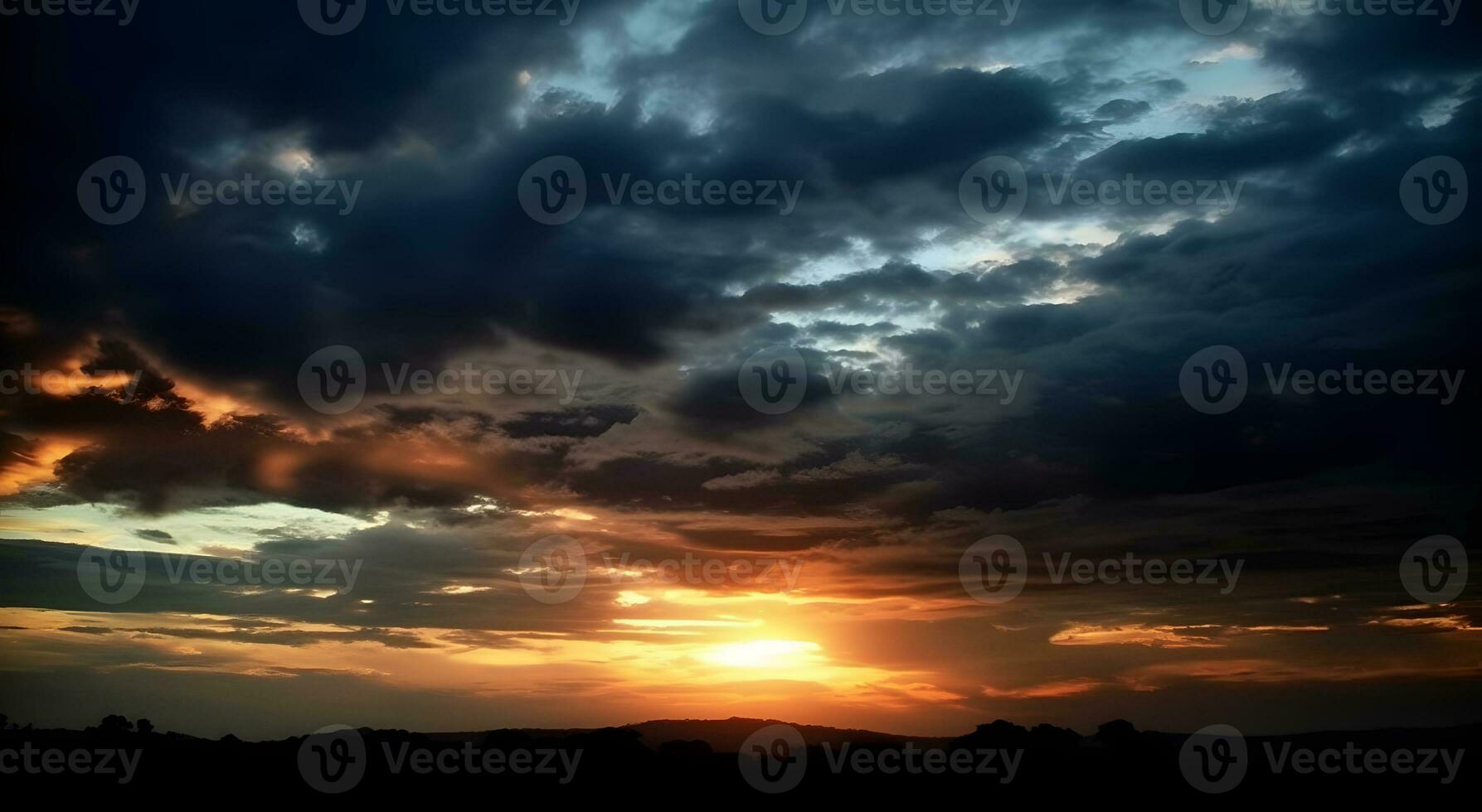 ai generado el hermosa puesta de sol ver con el azul cielo y nubes en verano foto