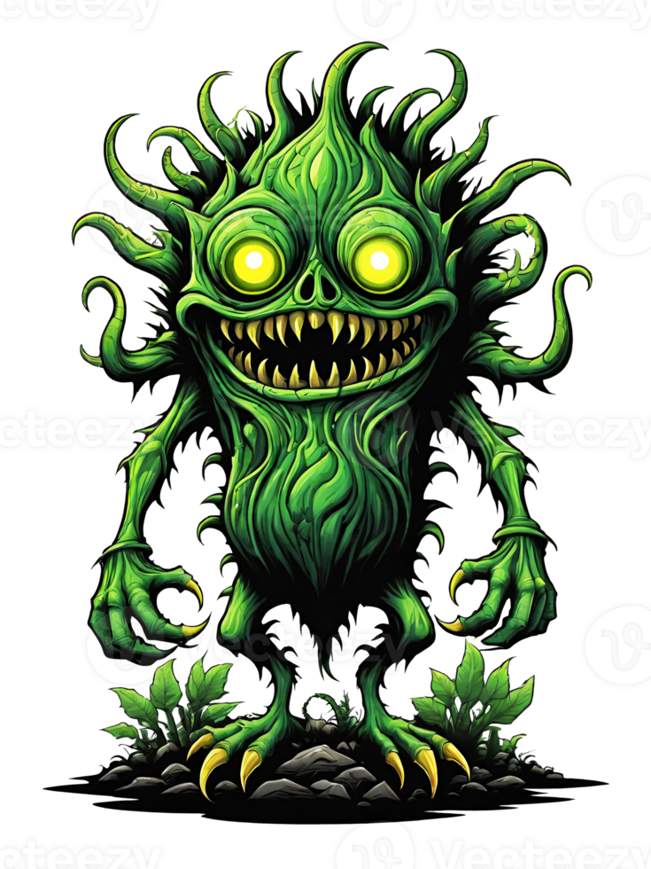 ai genererad grön monster växter karaktär design illustration på transparent bakgrund png