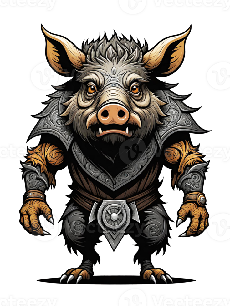 AI generated Wild boar mascot with armor costume design illustration on transparent background png