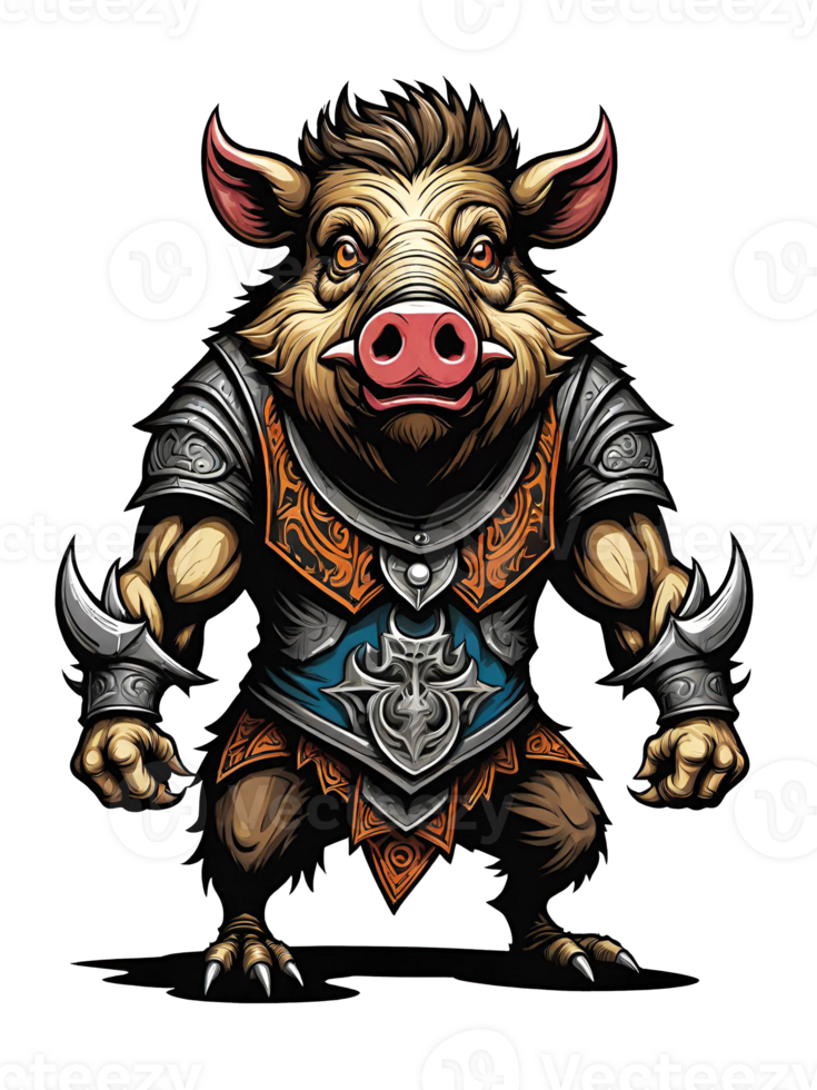 AI generated Wild boar mascot with armor costume design illustration on transparent background png