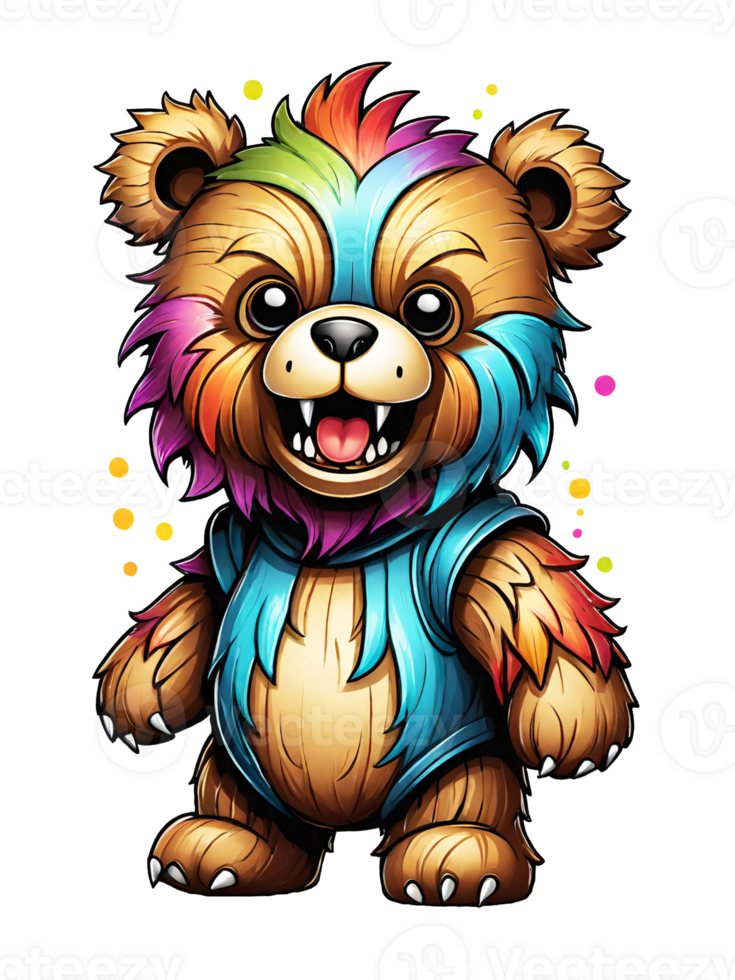 AI generated bear cartoon with dripping paint on transparent background png