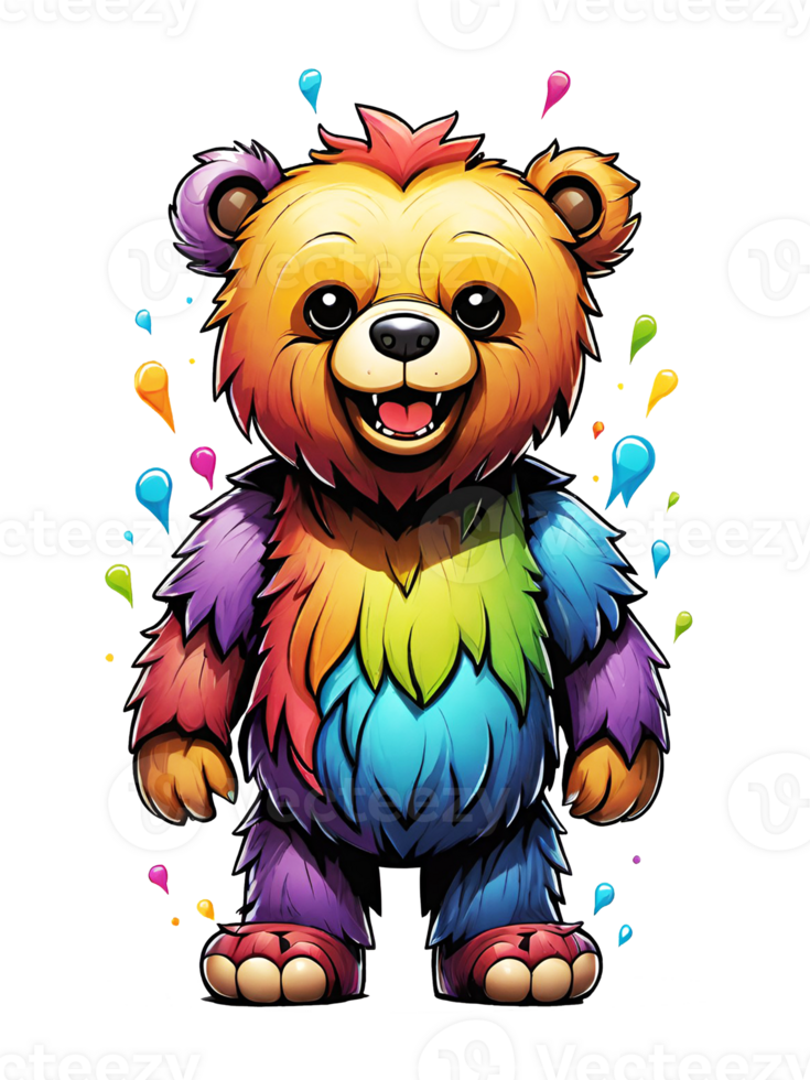 AI generated bear cartoon colorful character on transparent background png
