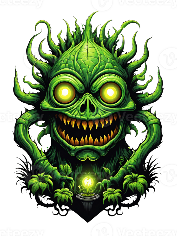 ai genererad grön monster växter karaktär design illustration på transparent bakgrund png