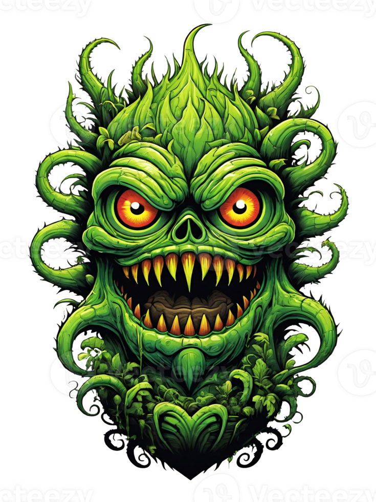 ai genererad grön monster växter karaktär design illustration på transparent bakgrund png