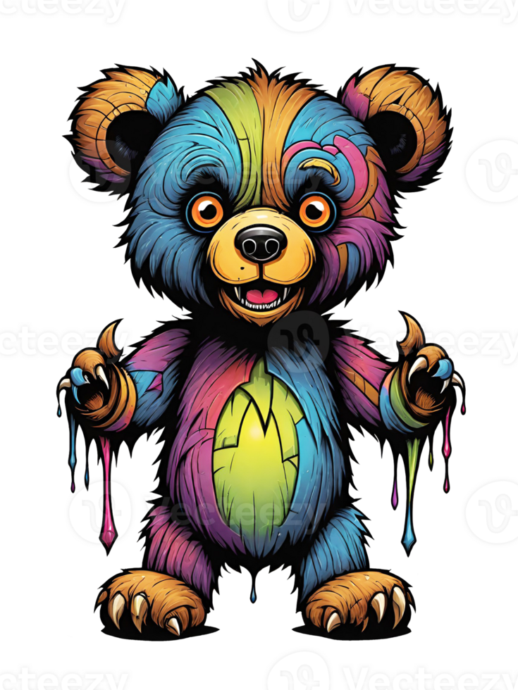 AI generated bear cartoon with dripping paint on transparent background png