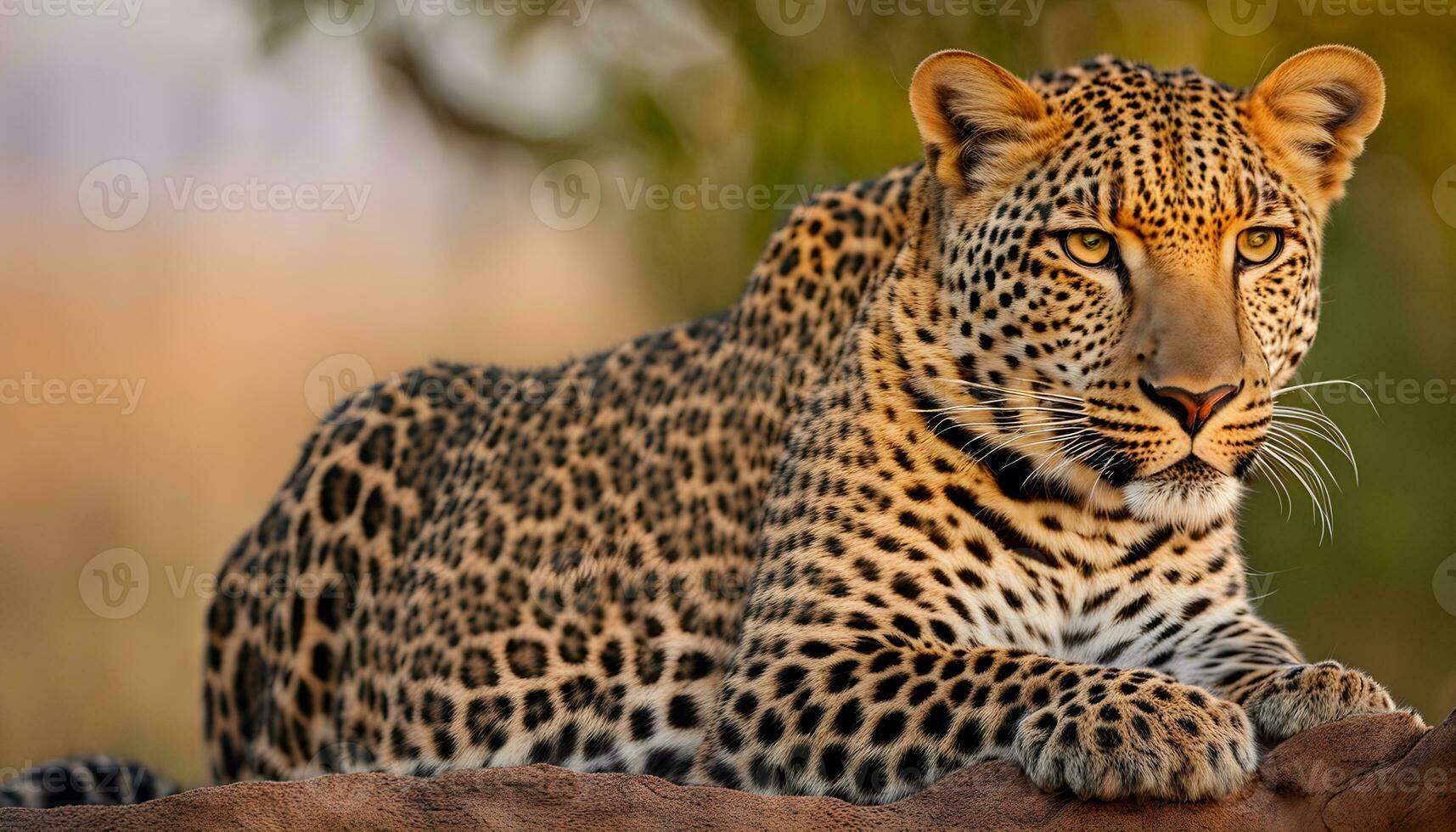 AI generated a leopard is sitting on a log in the wild photo