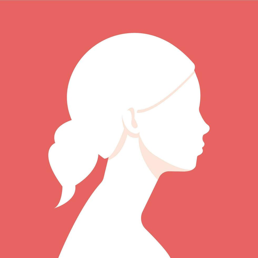 Young Girl Silhouette Profile Portrait. Girl silhouette in profile. Pink background. Side view portrait. Unrecognizable girl without face. vector