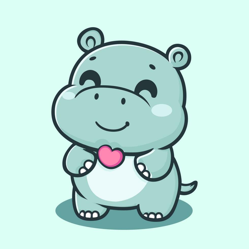 Vector a cartoon hippo sits. cute cartoon baby hippo