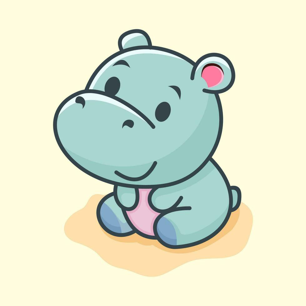 Vector a cartoon hippo sits. cute cartoon baby hippo