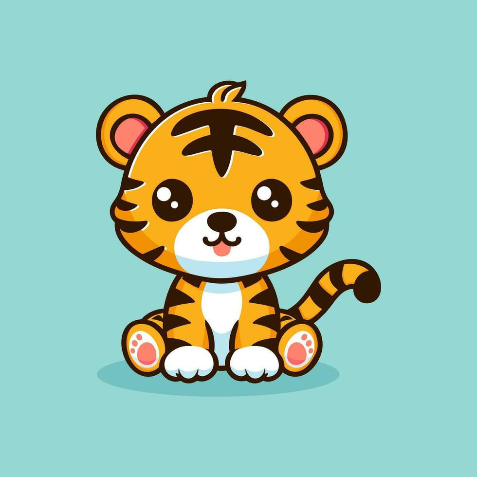 baby tiger cartoon vector icon illustration