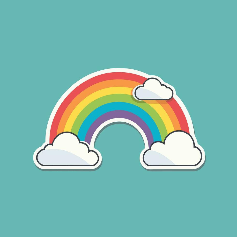 Rainbow sticker with clouds vector illustration