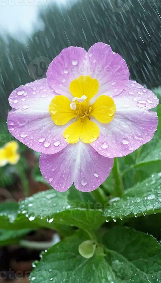 AI generated A primrose flower in the rain photo