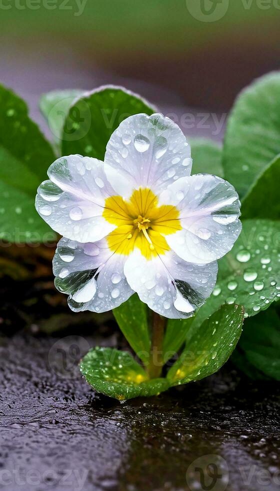 AI generated A primrose flower in the rain photo