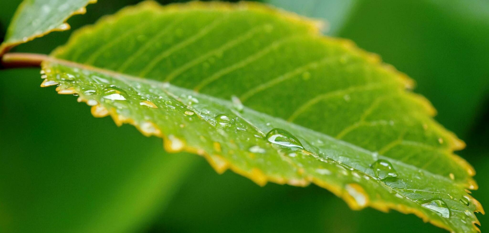 AI generated Close up macro photography of wet leaves in the rainy season. photo