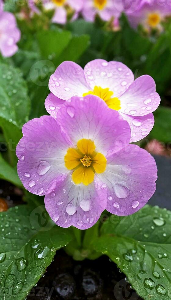 AI generated A primrose flower in the rain photo