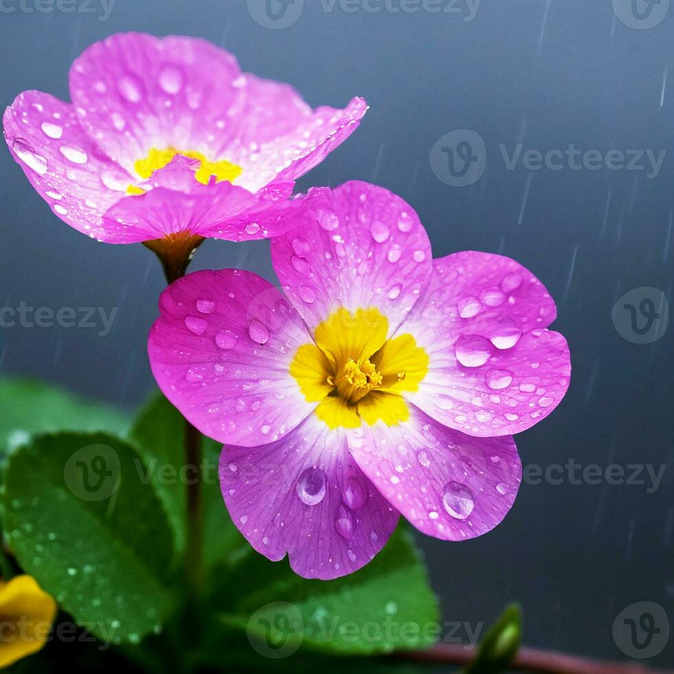 AI generated A primrose flower in the rain photo