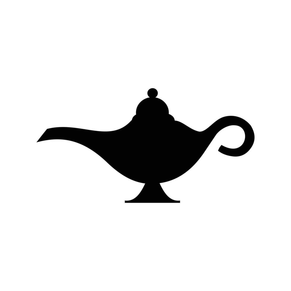 Cartoon magic lamp isolated on a white background. Silhouette of a magic lamp from an Arabic fairy tale. Editable light icon vector in eps10 format