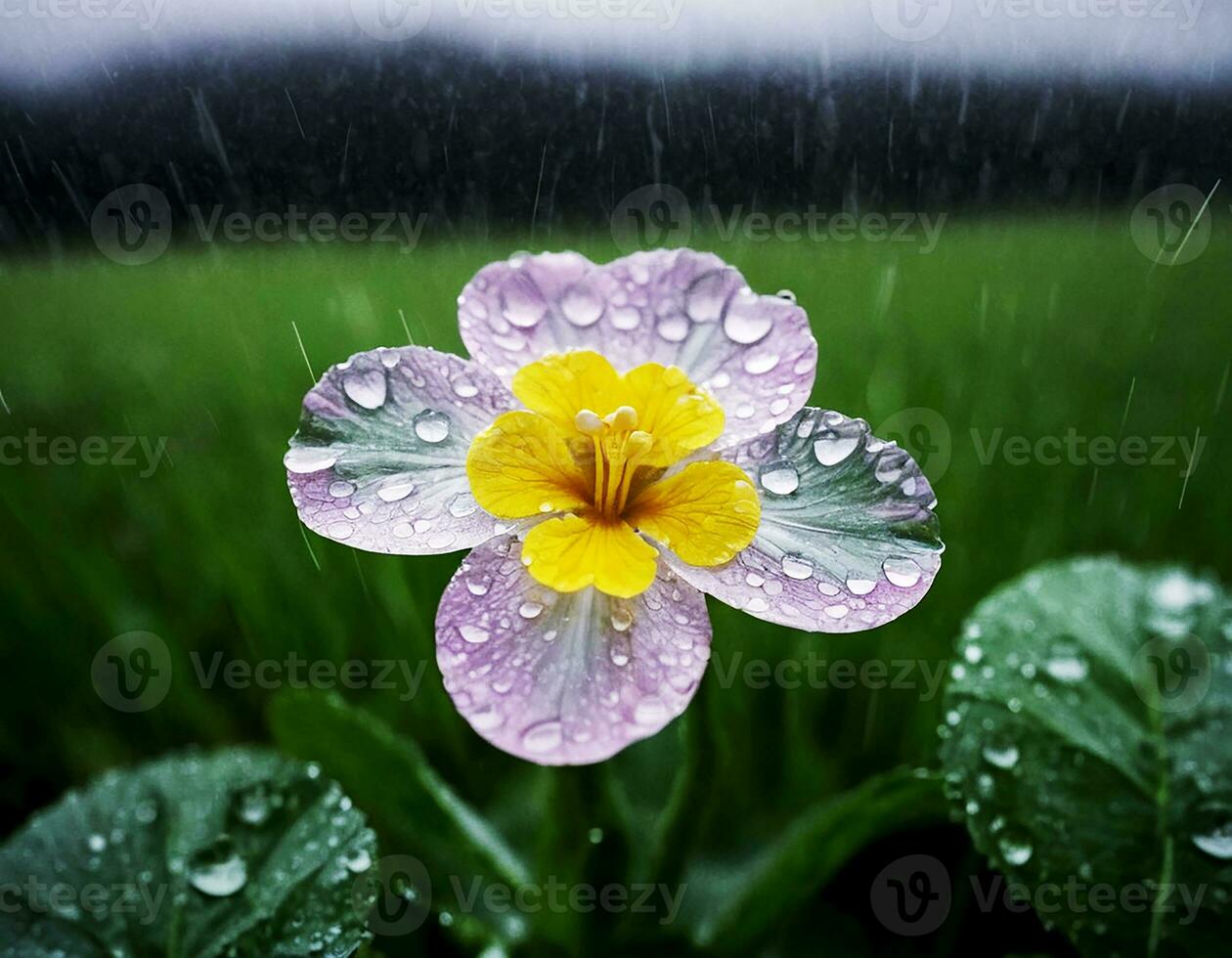 AI generated A primrose flower in the rain photo