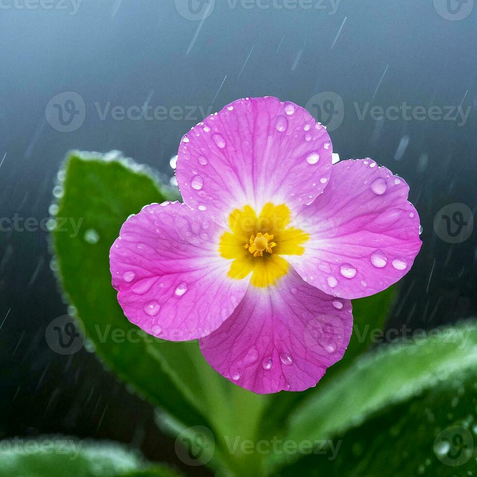 AI generated A primrose flower in the rain photo