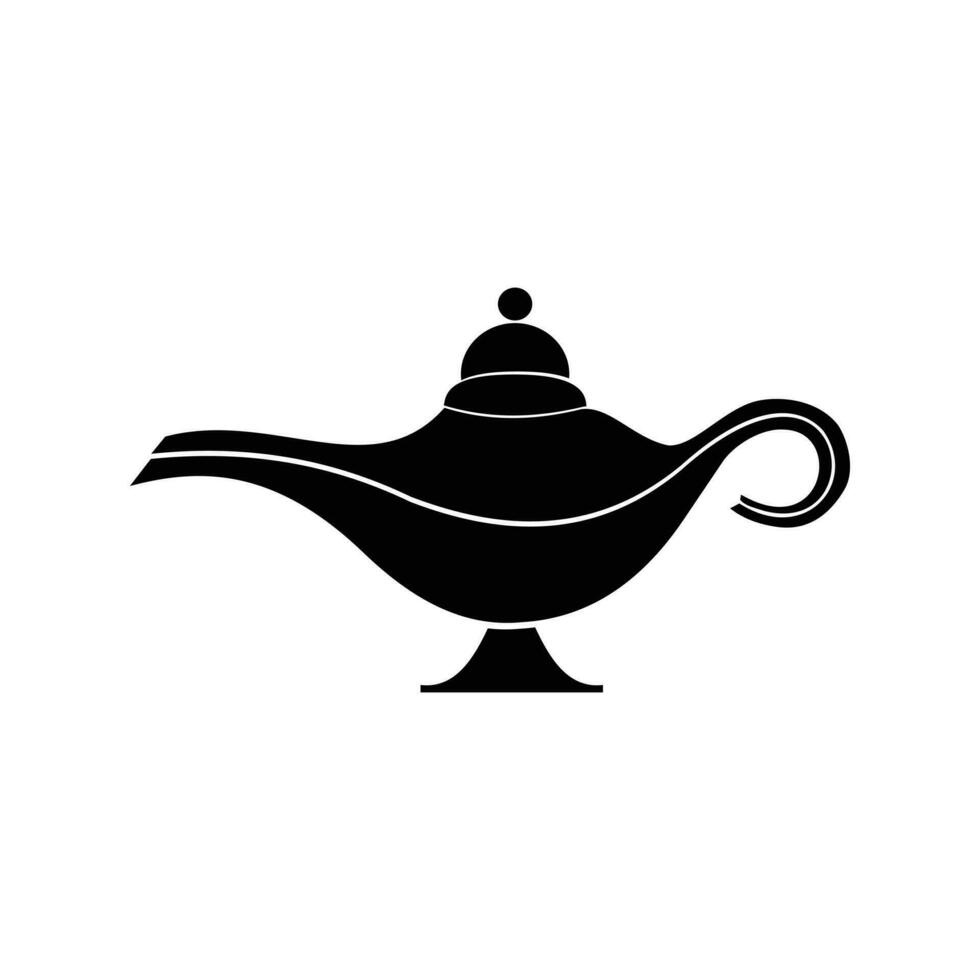 Cartoon magic lamp isolated on a white background. Silhouette of a magic lamp from an Arabic fairy tale. Editable light icon vector in eps10 format