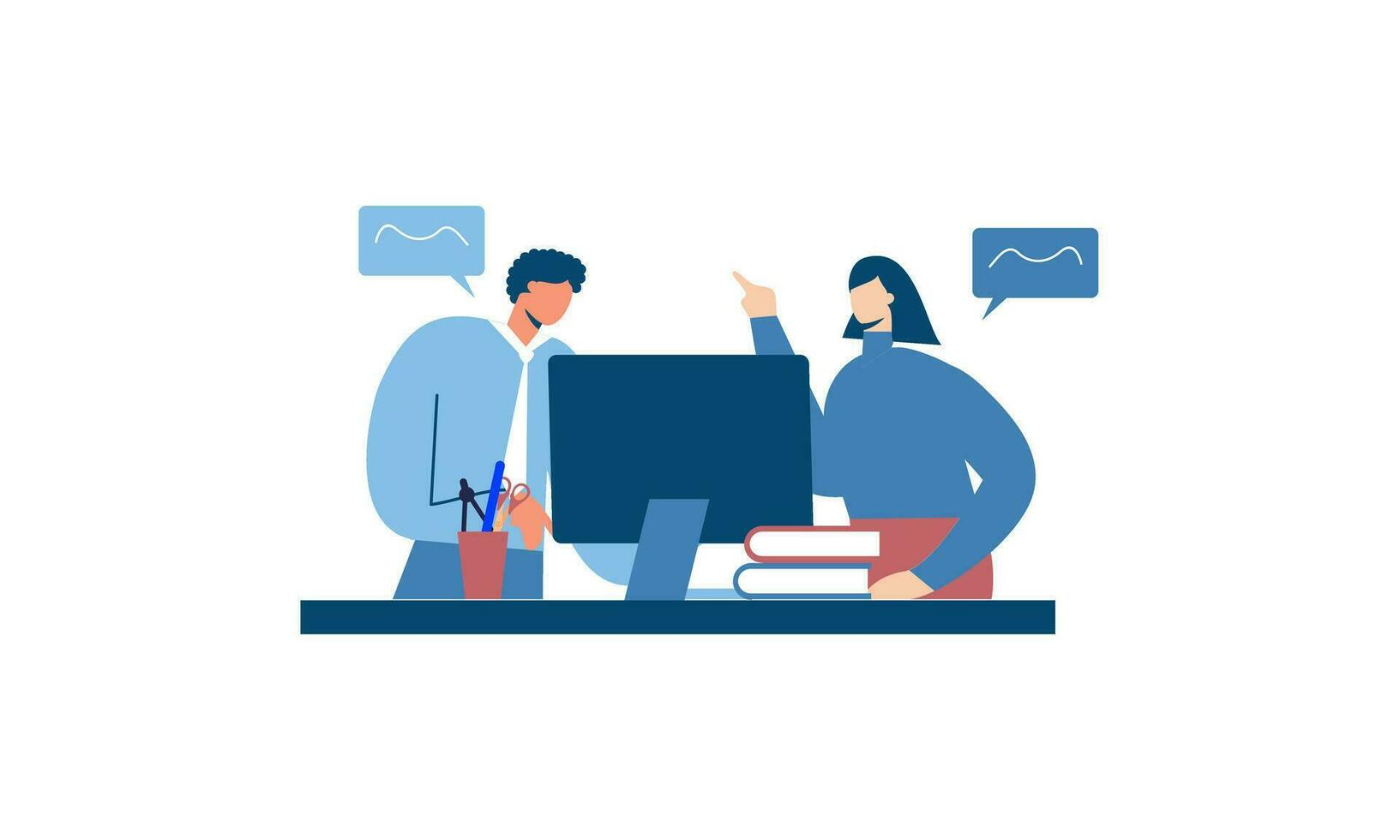 Office worker having discussion with colleague illustration vector