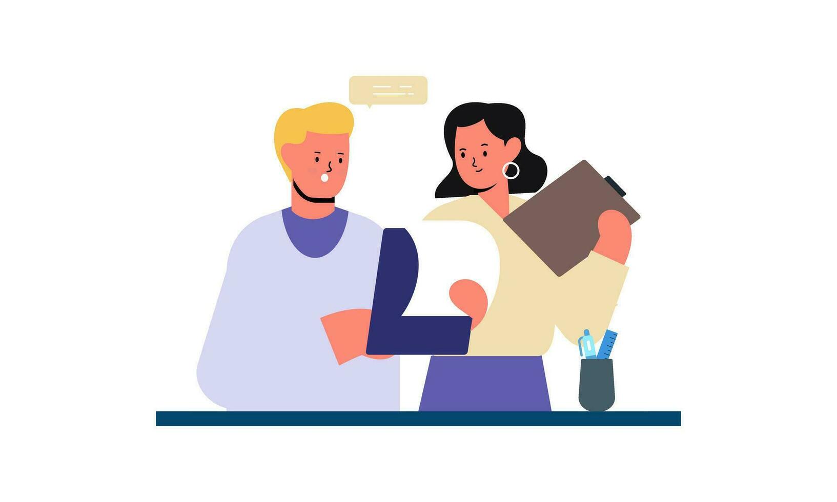 Office worker having discussion with colleague illustration vector