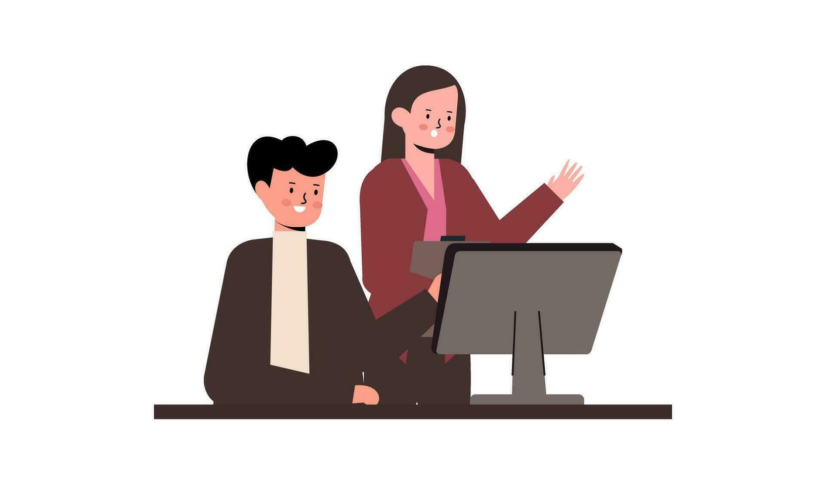 Office worker having discussion with colleague illustration vector