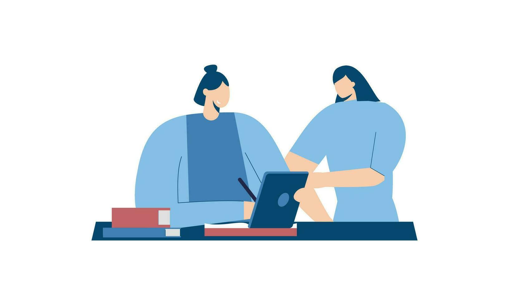 Office worker having discussion with colleague illustration vector