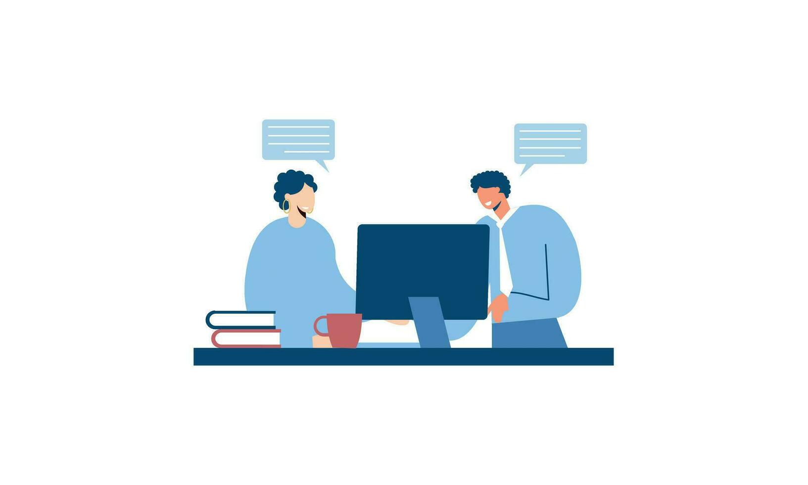 Office worker having discussion with colleague illustration vector