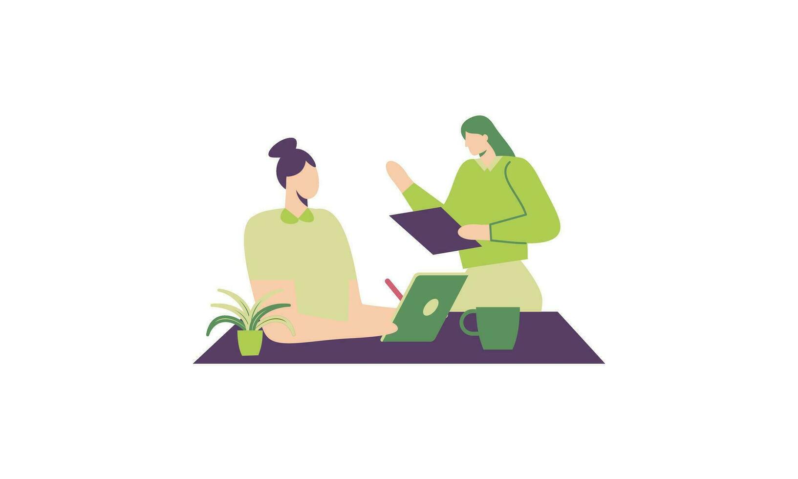 Office worker having discussion with colleague illustration vector