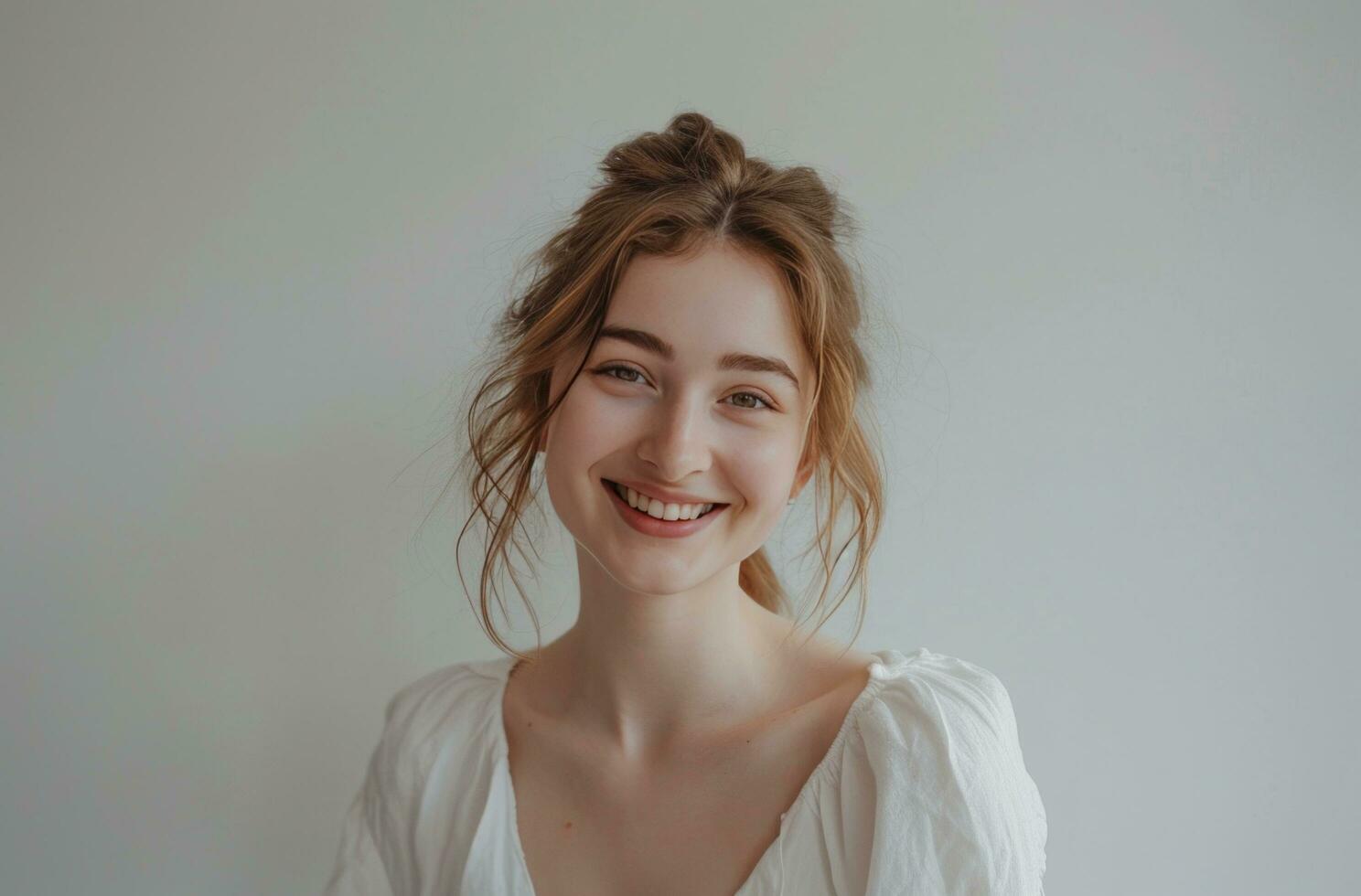 AI generated a young woman is smiling while posing for the camer photo