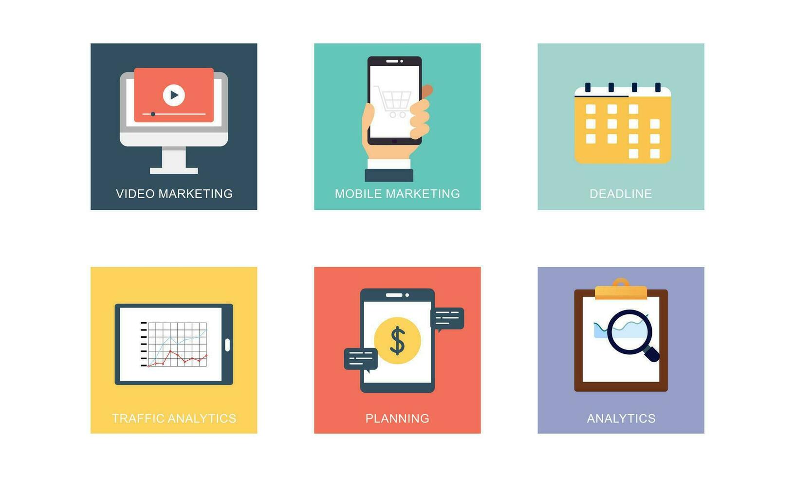 Digital marketing icons set flat design vector