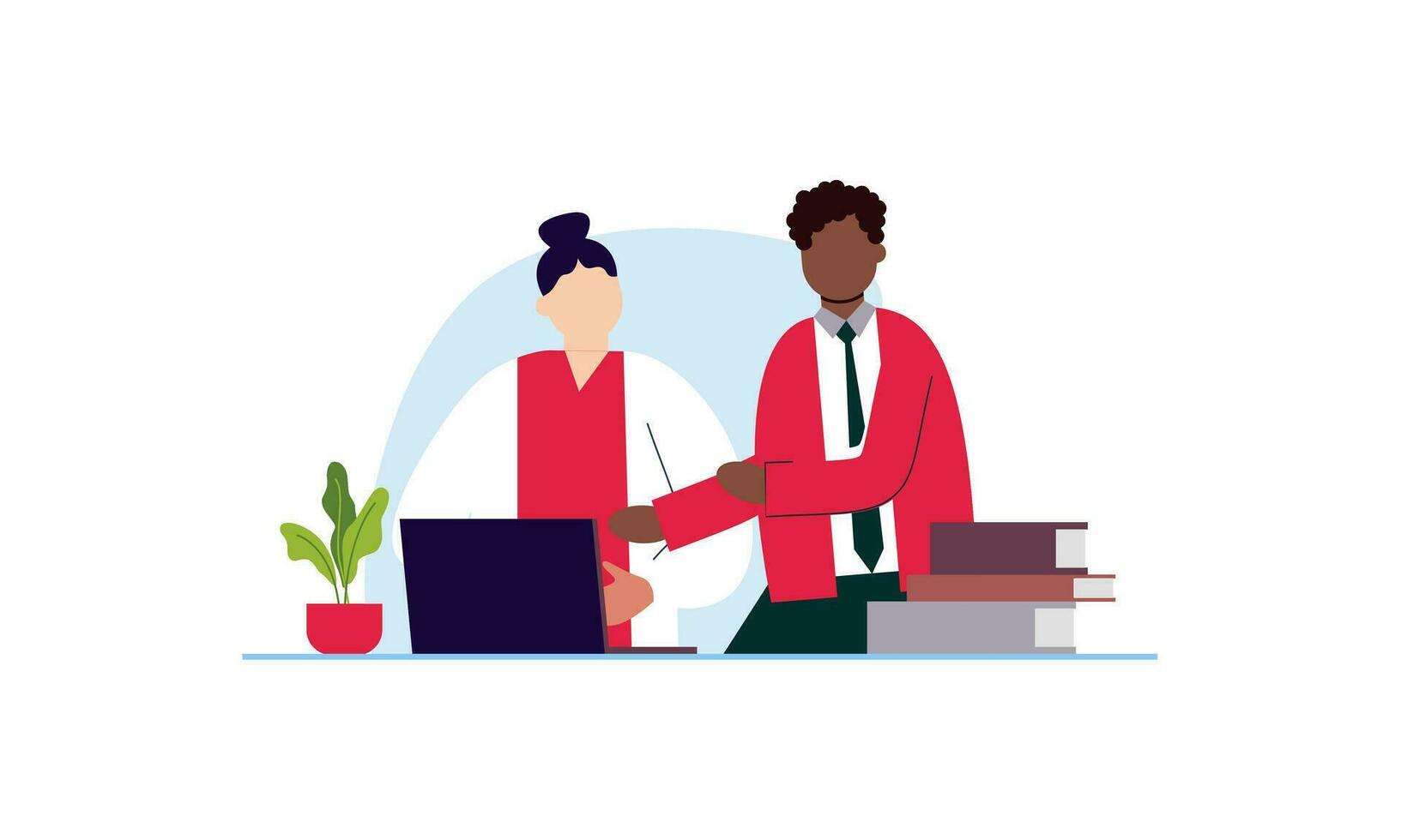 Office worker having discussion with colleague illustration vector