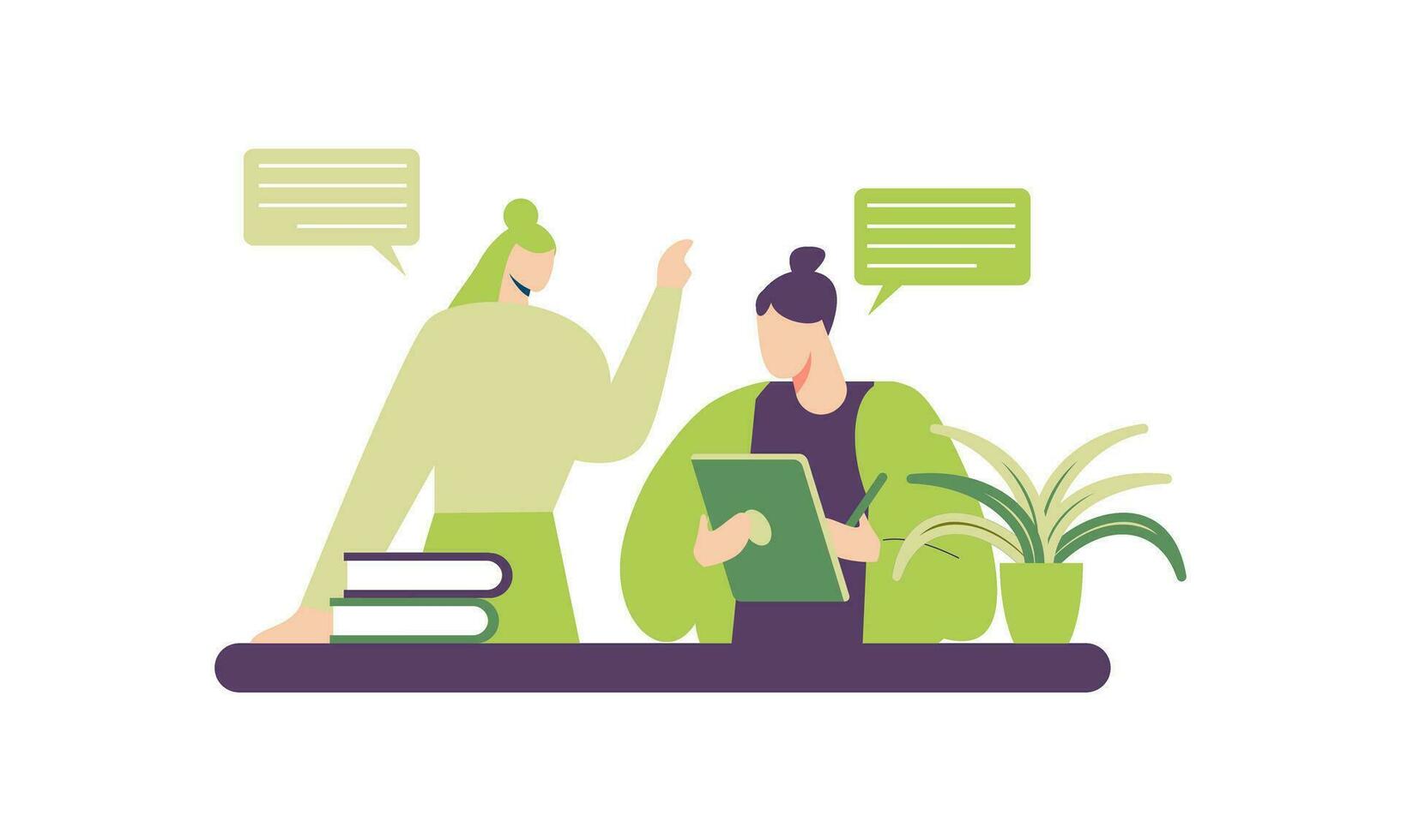 Office worker having discussion with colleague illustration vector