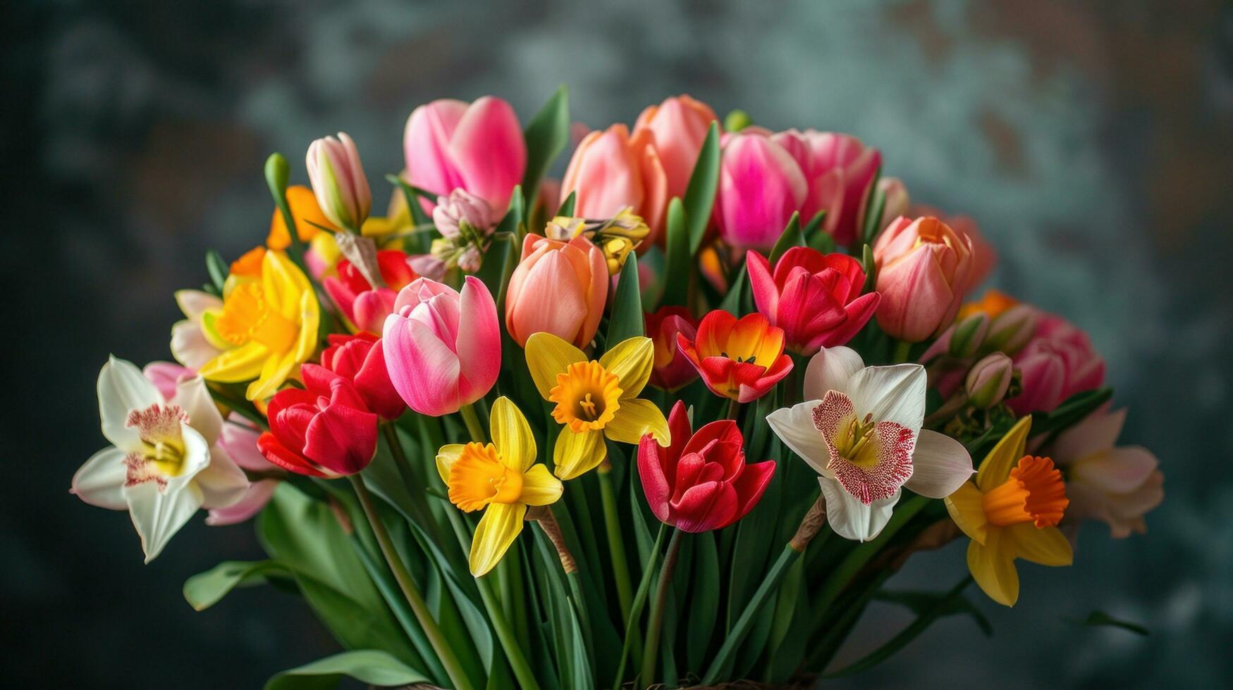 AI generated Blooming tulips, daffodils, and Easter lilies in a vibrant springtime arrangement photo