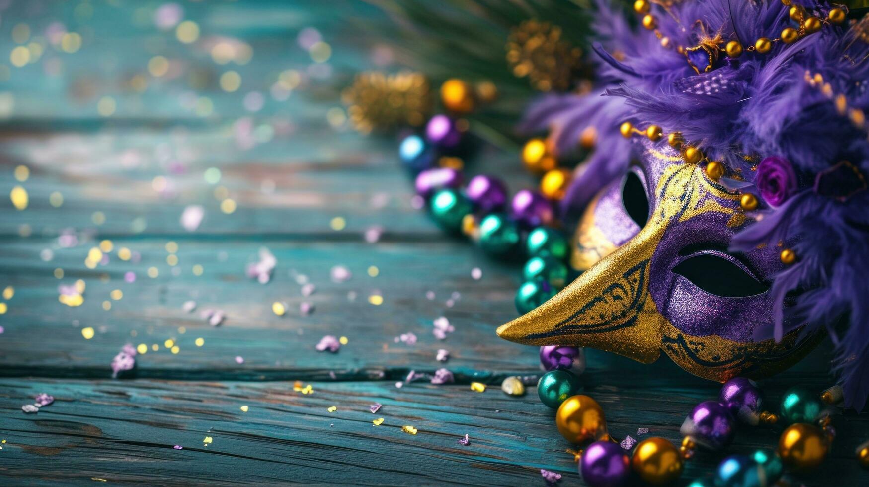 AI generated beautuful Mardi Gras Carnival background with copy space photo