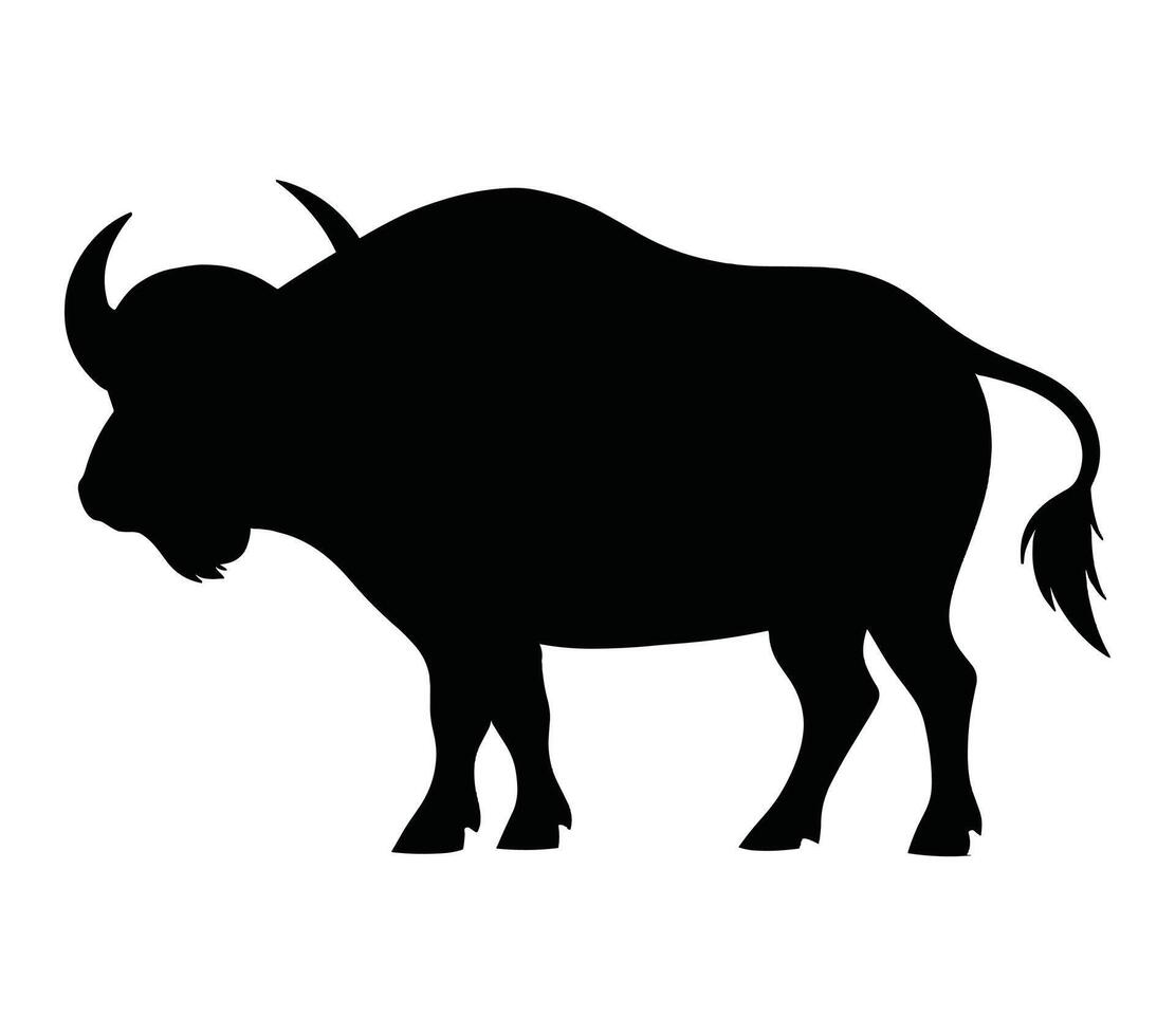 Black and White African Buffalo Silhouette. Vector Illustration.