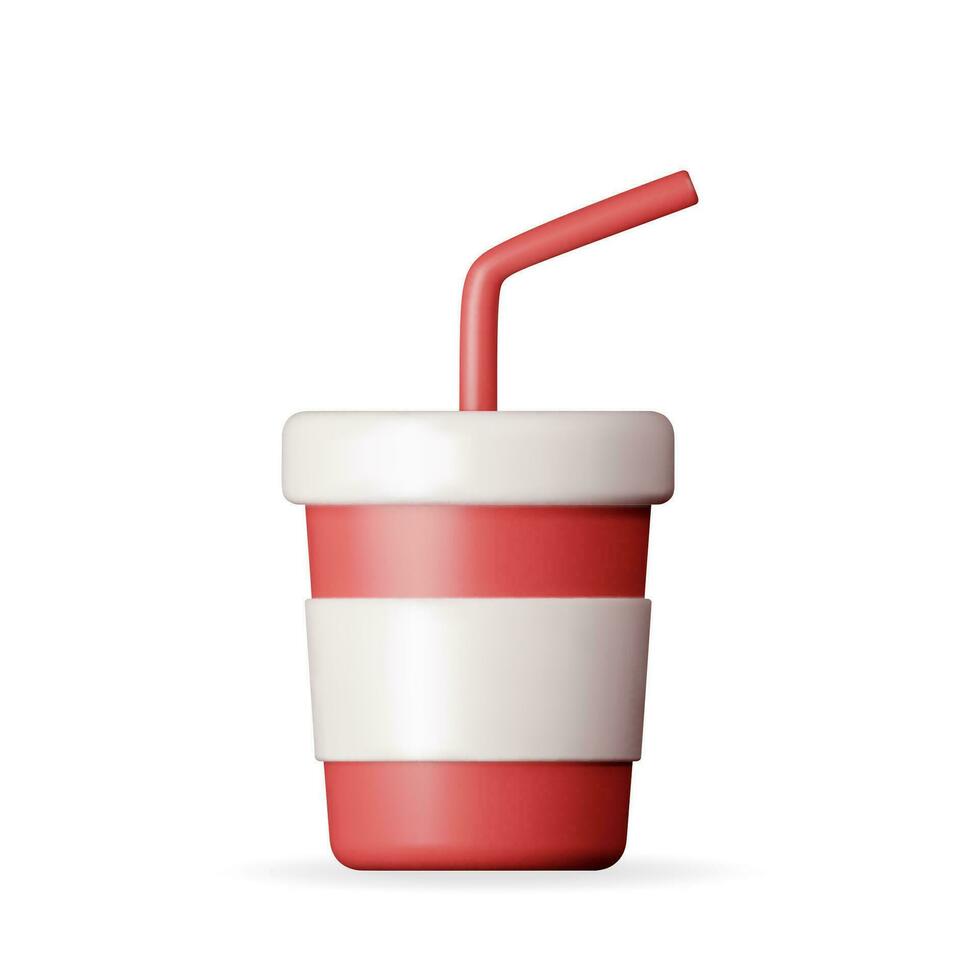 3d Realistic Red Disposable Cup with Straw vector